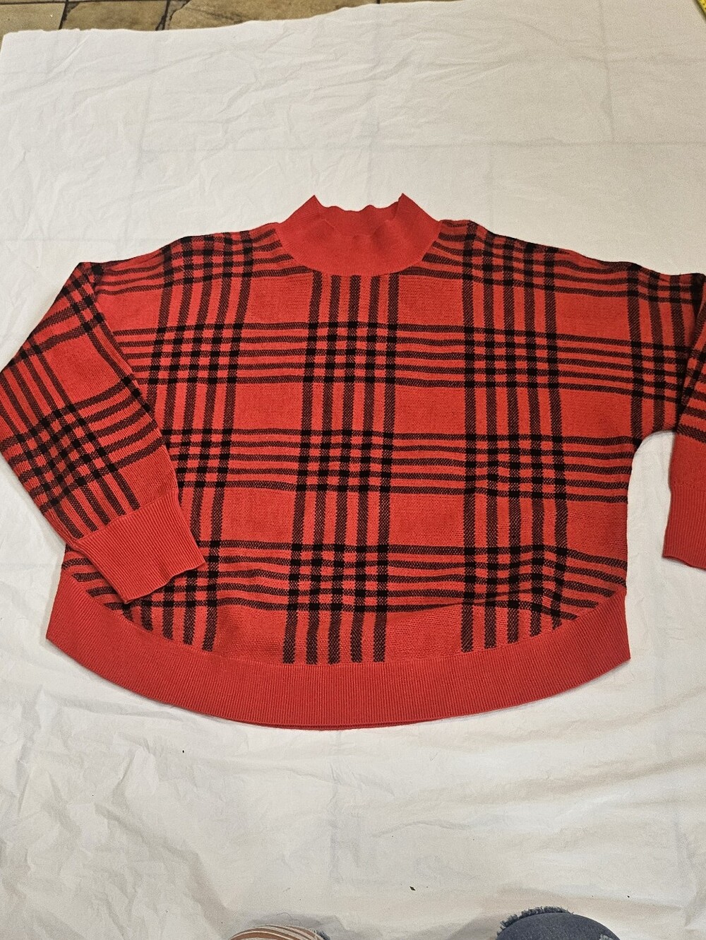Design History Red & Black Plaid Cowl Neck Sweater Xl